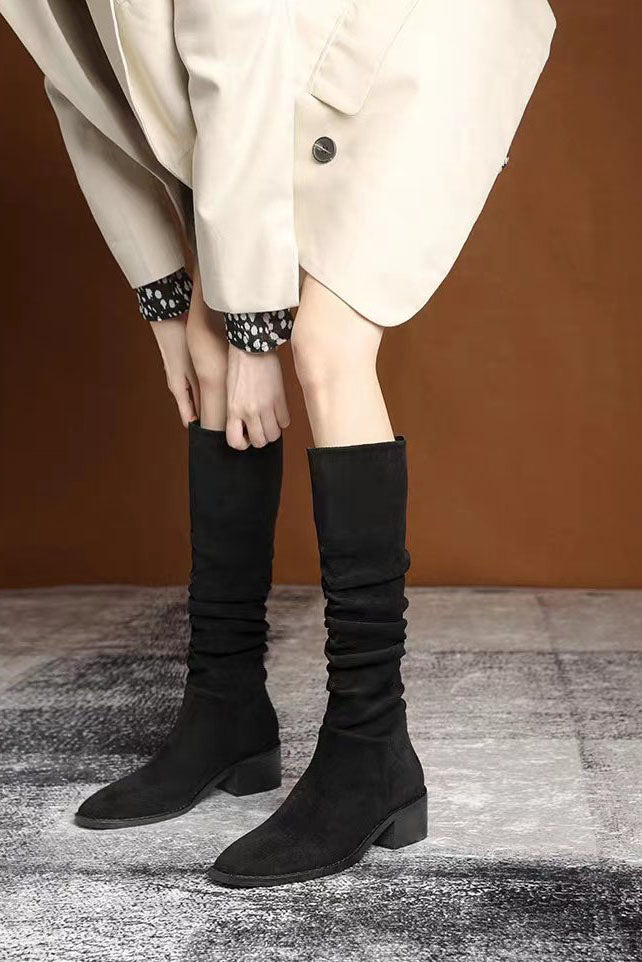 Elegant Suede knee high tall black boots