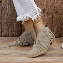 Fringed suede pointy toe retro leather boots