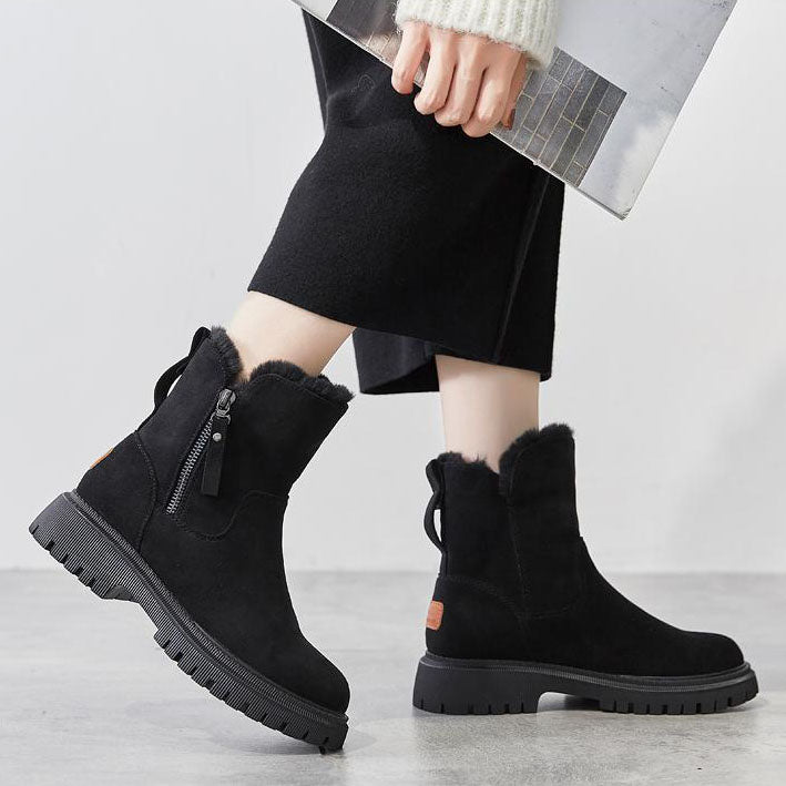 Side-zip fleece ankle snow boots