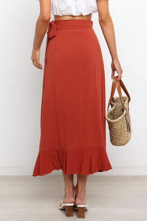 One Piece Tie Irregular Hip Pack Solid Color Skirt