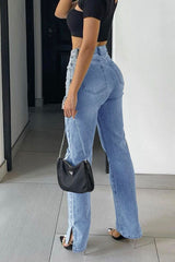 Distressed Ankle Slits Micro Flare Jeans