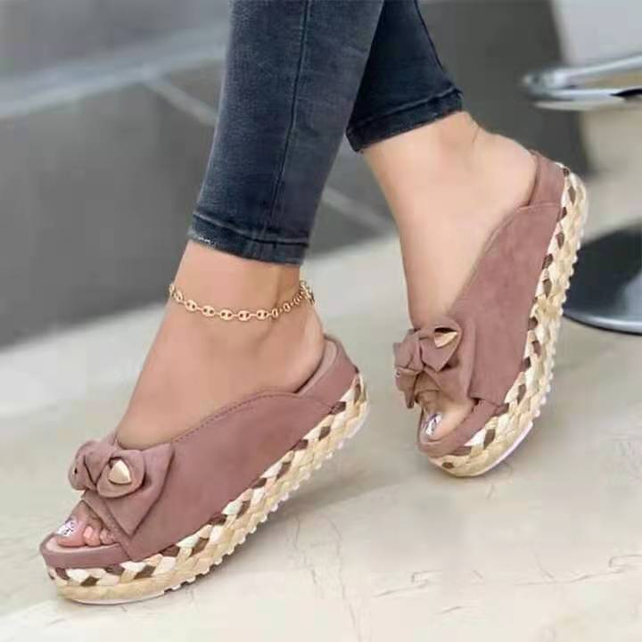 Casual Roman Bow Platform Flat Slides