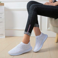 Rhinestones Hollow Out Knit Sneakers