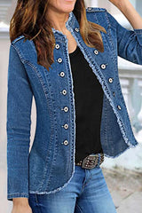 Single-Breasted Collar Fitted Denim Jacket