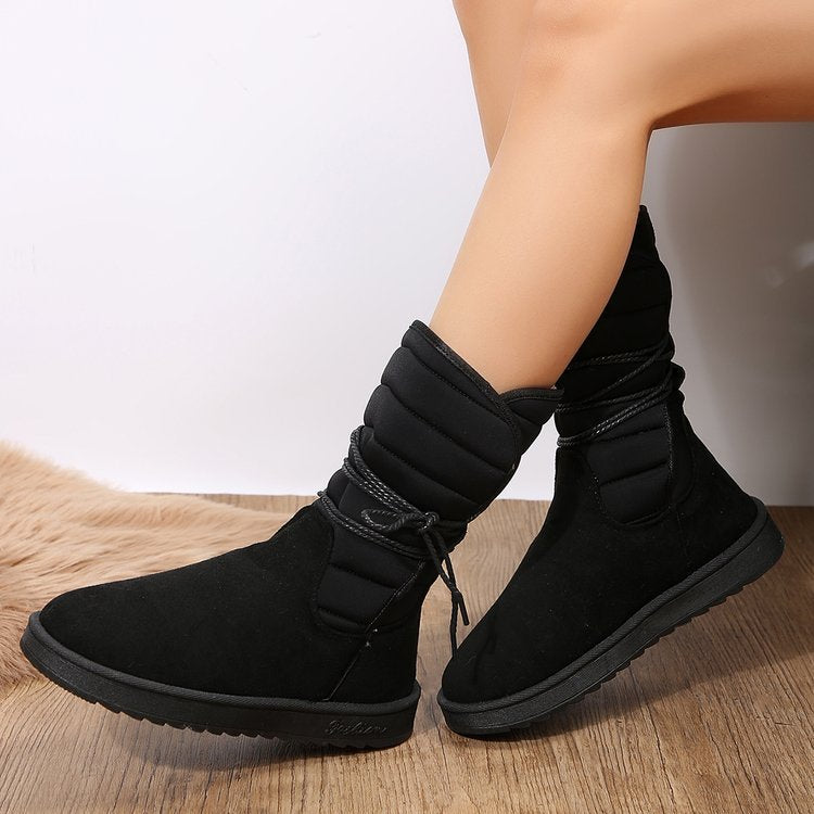 Mid-calf lace-up fleece snow boots