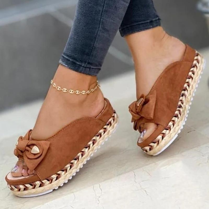 Casual Roman Bow Platform Flat Slides