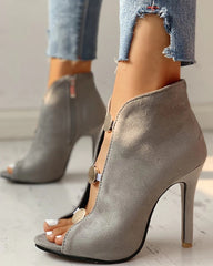 High Heels Zipper Flock Open Toe Shoes