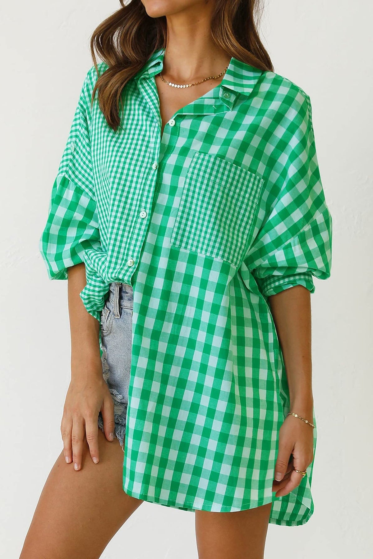 Geometric Art Loose Plaid Panel Shirt