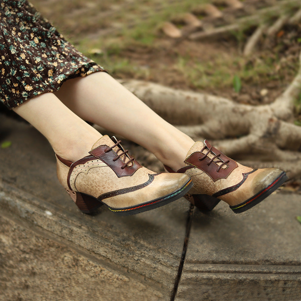 Vintage Embossed Thick Heeled Boots