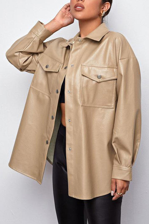 Big Plans Khaki Faux Leather Shacket