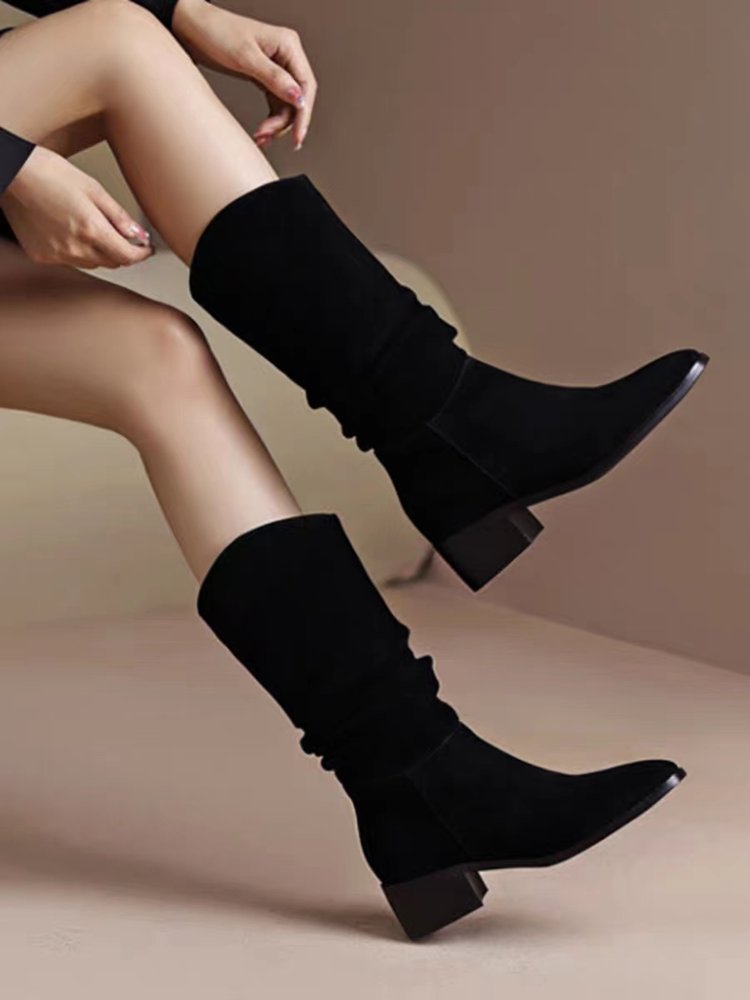 Elegant Suede knee high tall black boots