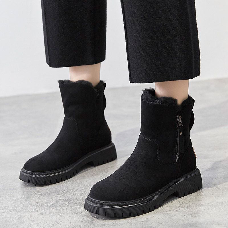 Side-zip fleece ankle snow boots