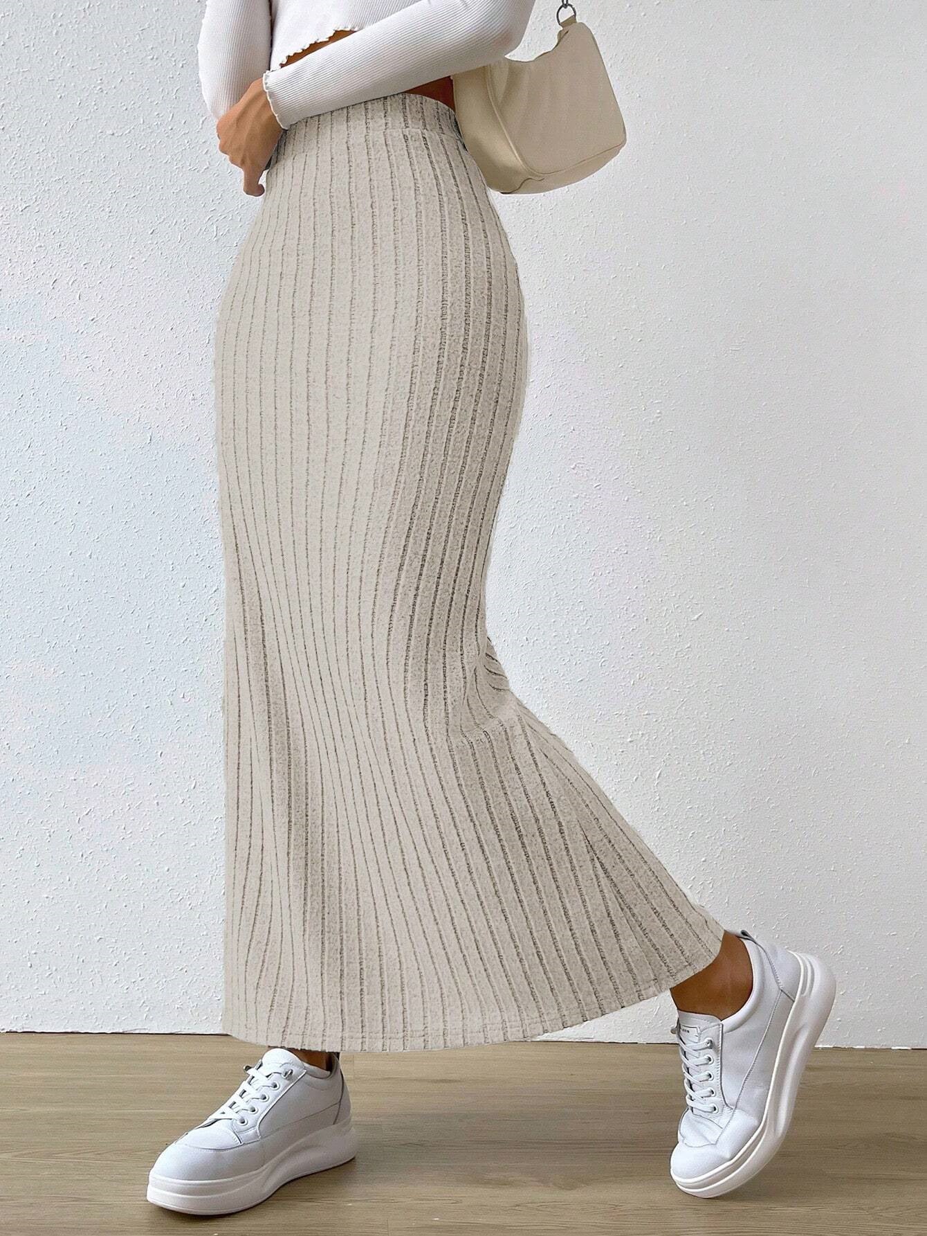 CozyKnit High-waisted slim-fitting side slit knitted long skirt