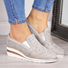 Wedge Rhinestone inner Heightened Loafers