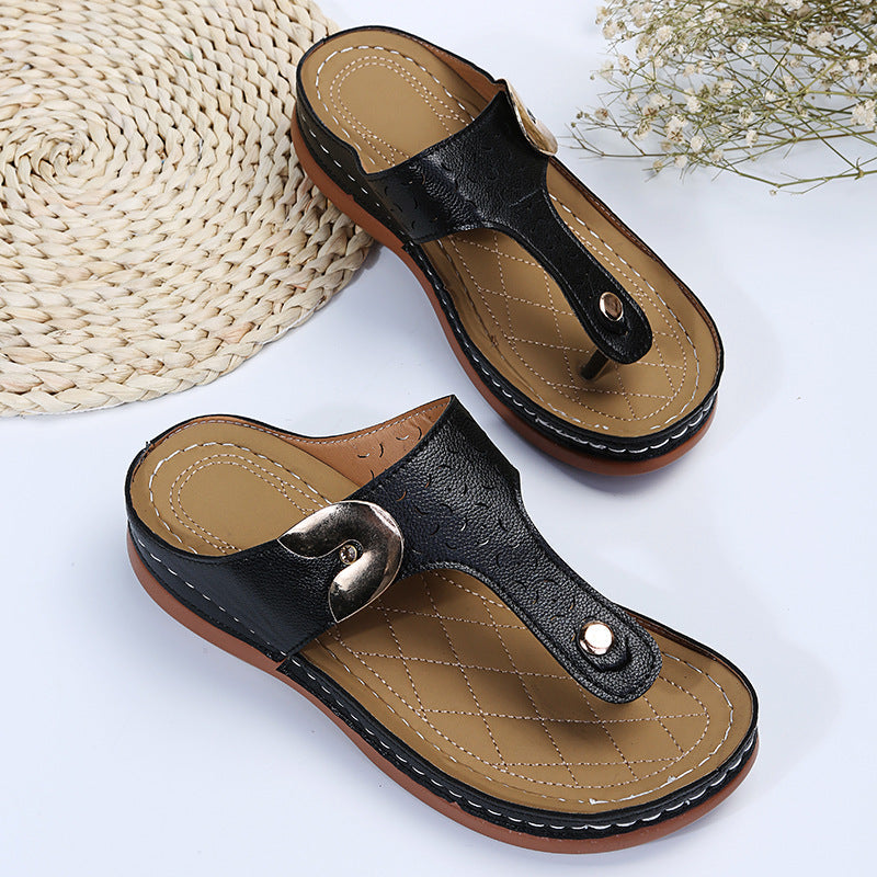 Concise Expose Toe Sewing Flat Slippers