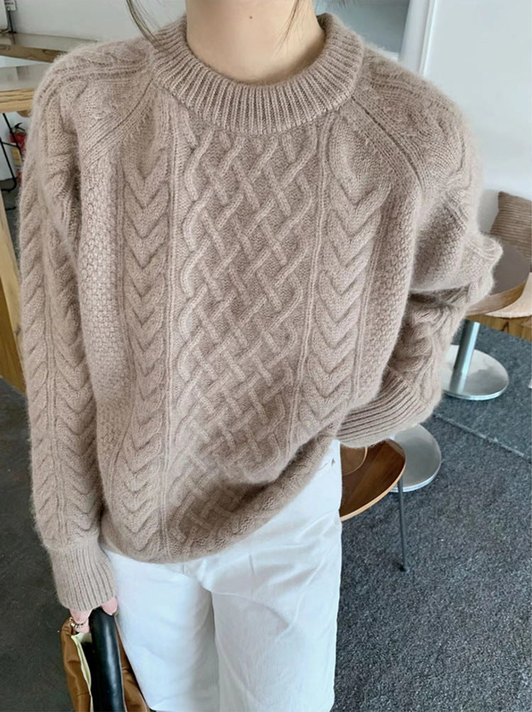 Retro Twist Thick Cuff Button Pullover Sweater