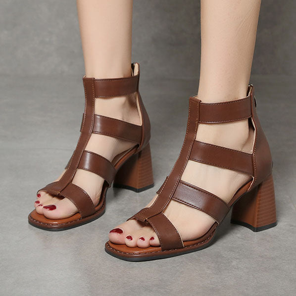 Retro Thin strap Thick heel Roman Sandals