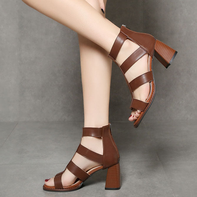 Retro Thin strap Thick heel Roman Sandals