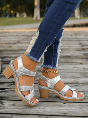 Metal Buckle Stitch Detail Chunky Heel Sandals