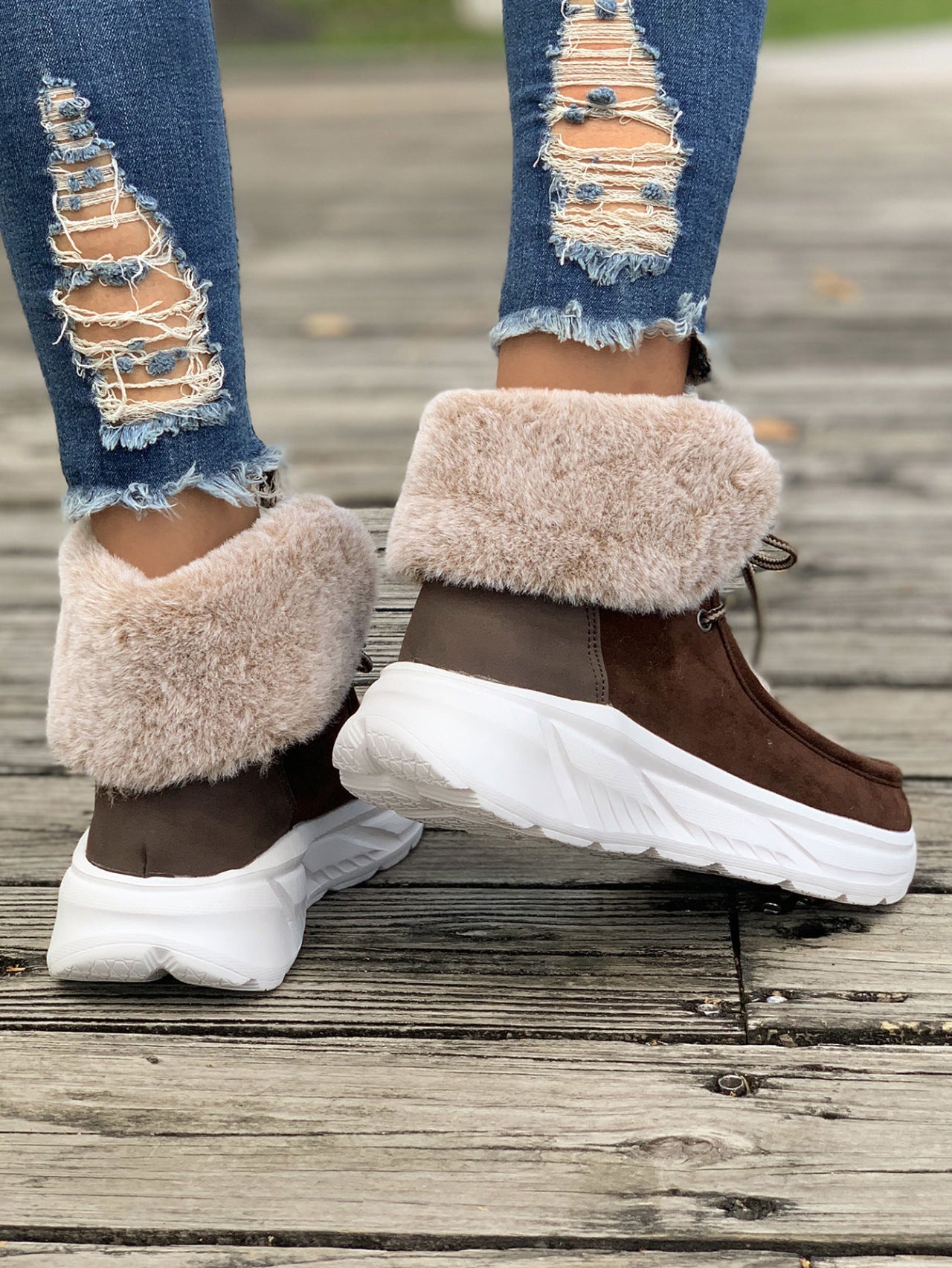 Wool knitted stitching plus fleece snow boots