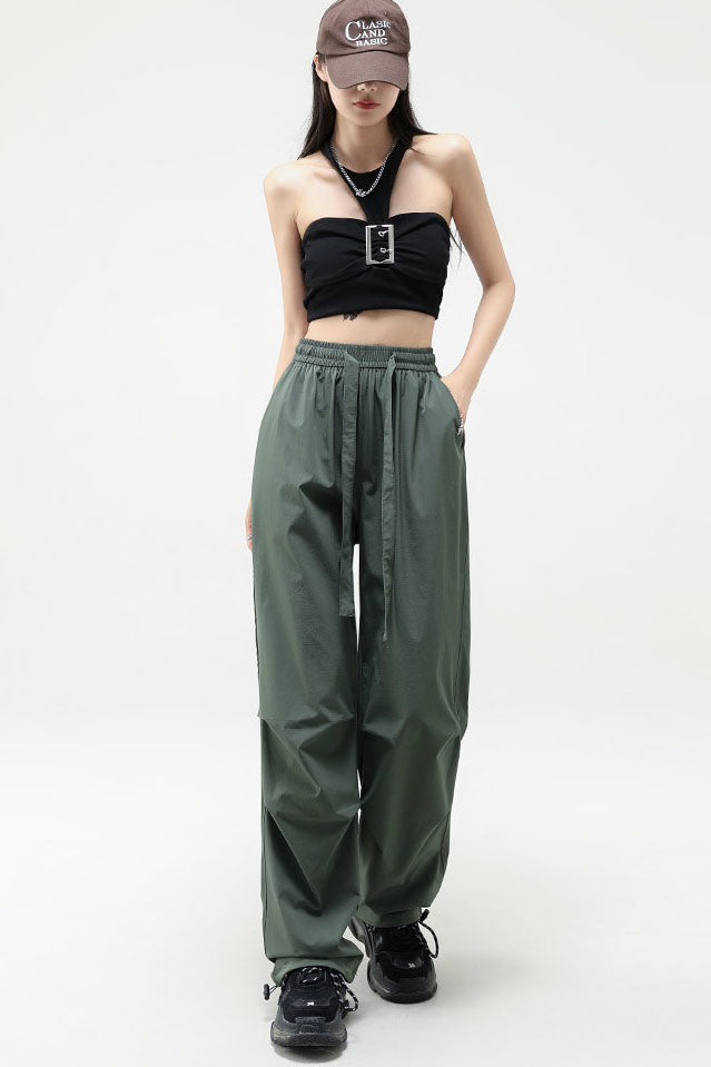 Adjustable Ankle Ties High-Waist Utility Cargo Pants