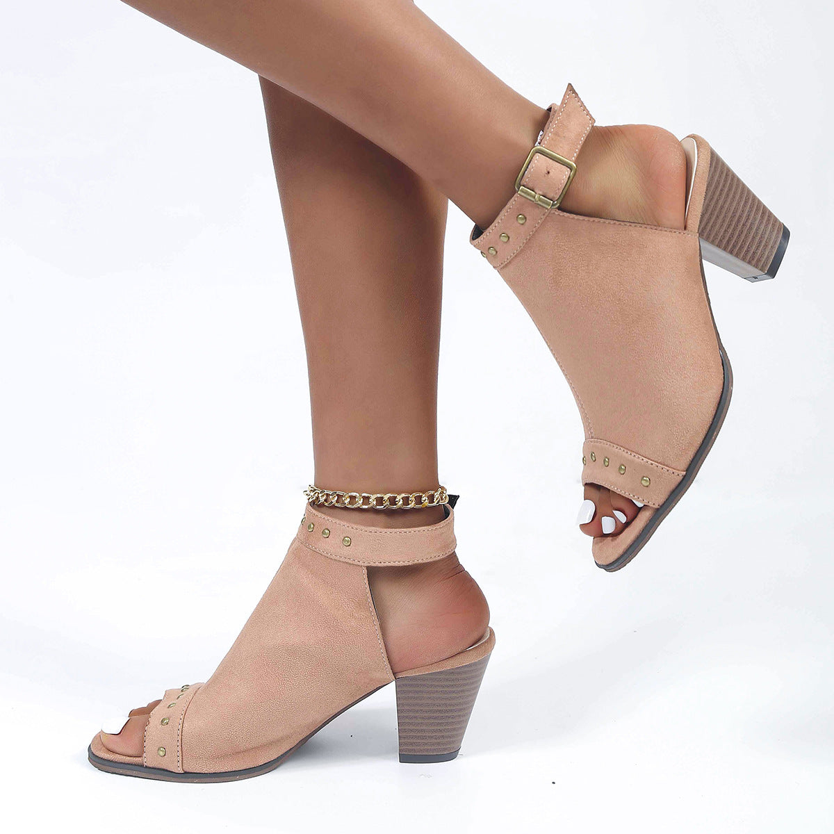 Slingback Buckle Stud Heel Sandals