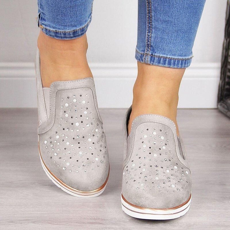 Wedge Rhinestone inner Heightened Loafers