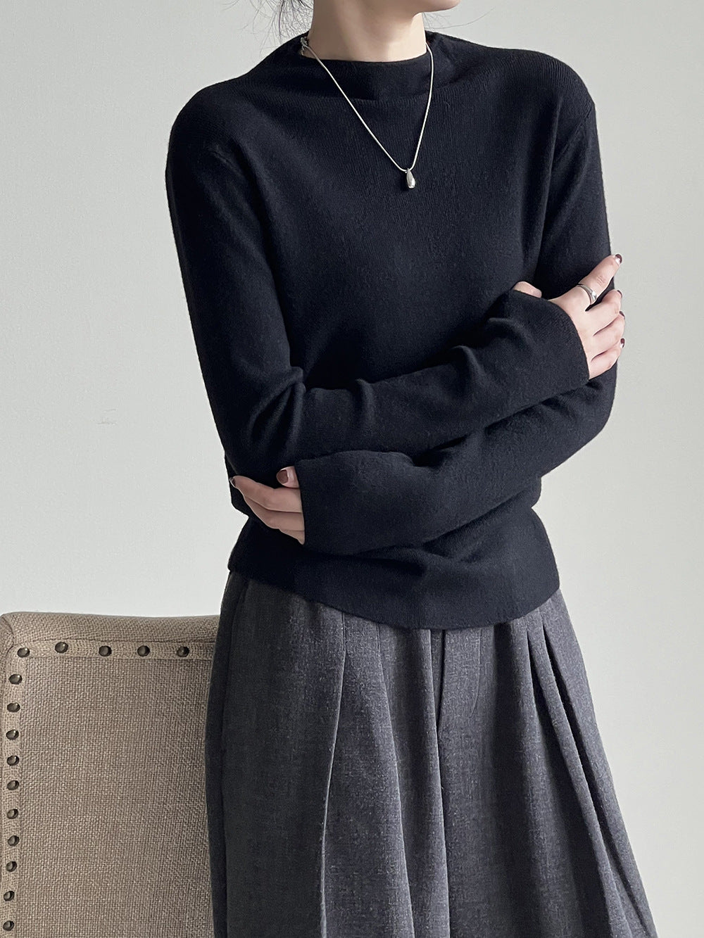Half turtleneck brushed soft touch sweater