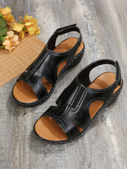 Velcro-stitched cutout chunky heel open toe sandals