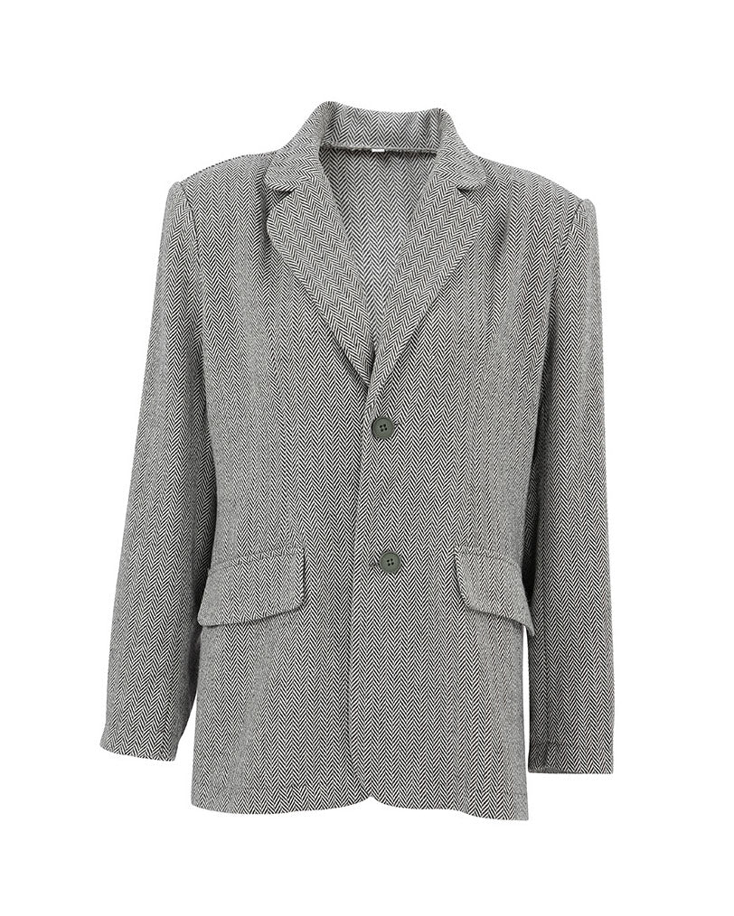 Gray Houndstooth Polyester Blend Tweed Blazer Jacket