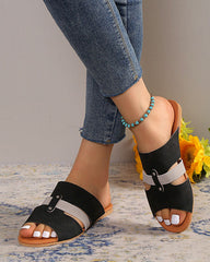 Velvet Patchwork Flat Slippers