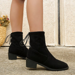 lace-up back Black suede boots