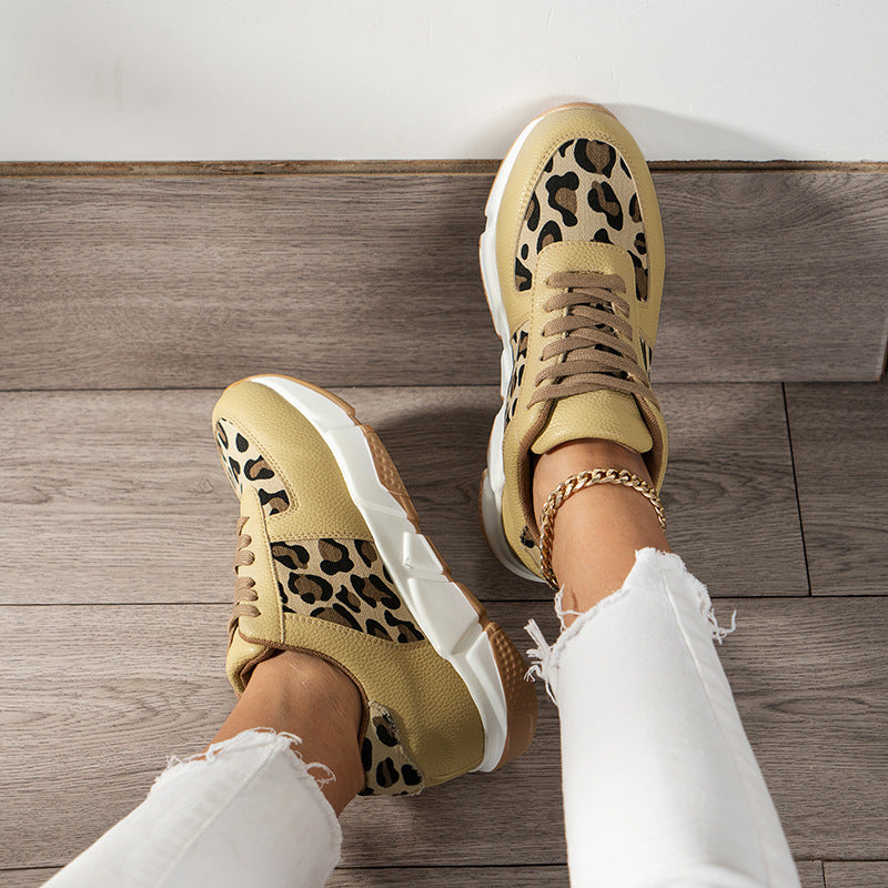 Leopard-patterned Platform PU Sneakers