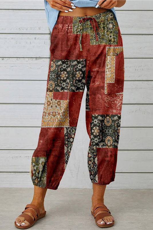 Printed Drawstring Cropped Pants