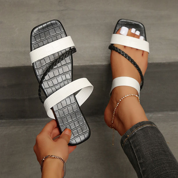 Colorblock Cross Strap Flat Slippers