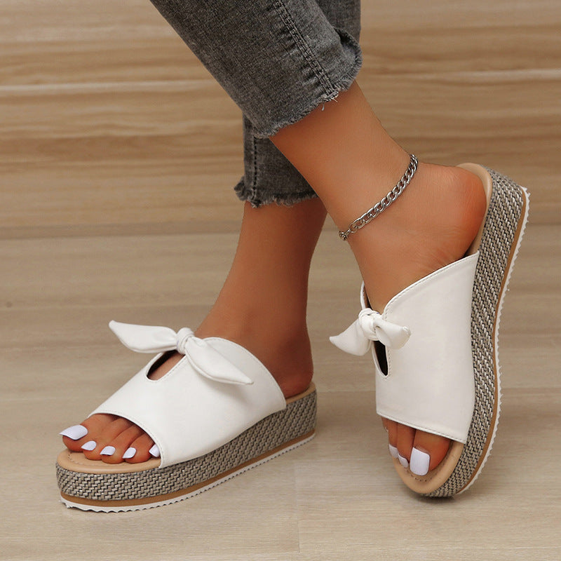 Colorblock Bows Lightweight Platform Slippers