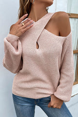 Cross Halter Balloon Sleeve Off-Shoulder Knit Sweater
