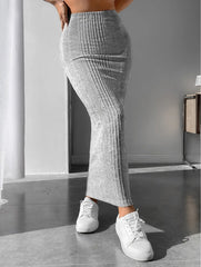 CozyKnit Irregular stripes slim-fitting knitted skirt