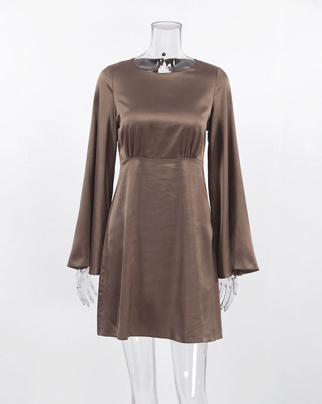 Satin Flared Sleeve Backless Dress