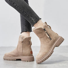 Side-zip fleece ankle snow boots