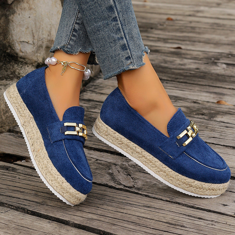 Velvet Thick Straw Bottom Flat Shoes