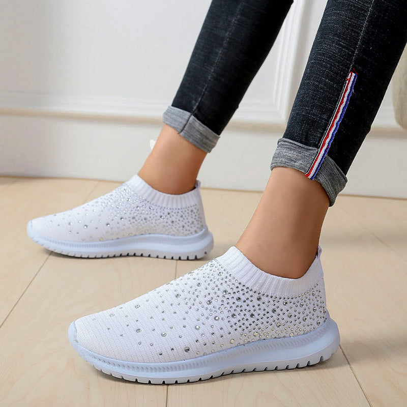 Rhinestones Hollow Out Knit Sneakers