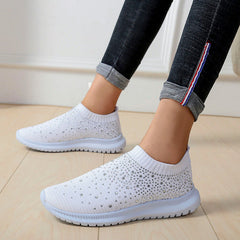 Rhinestones Hollow Out Knit Sneakers