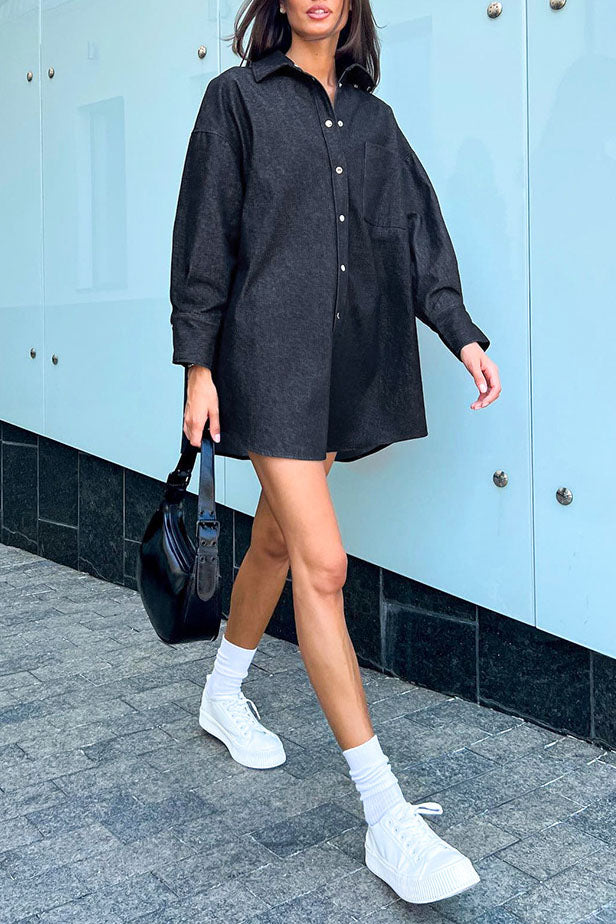 Denim Twill Loose Long Shirt