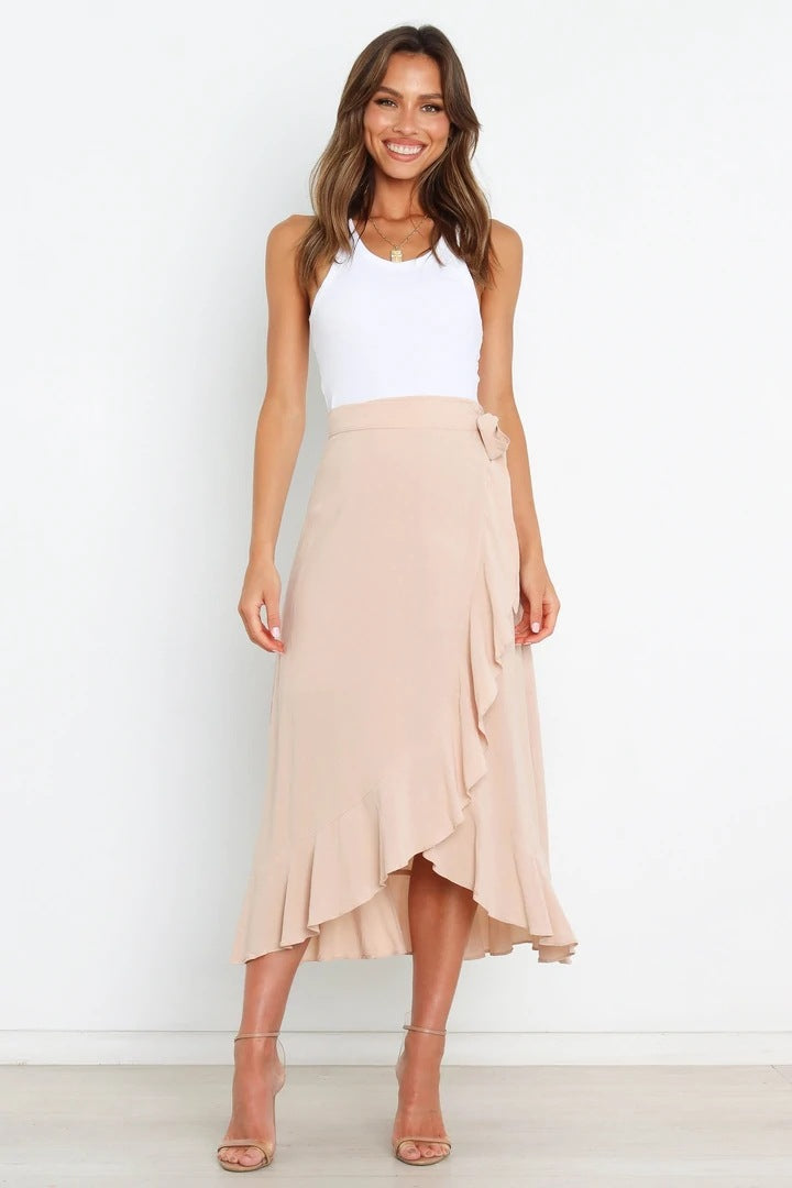 One Piece Tie Irregular Hip Pack Solid Color Skirt