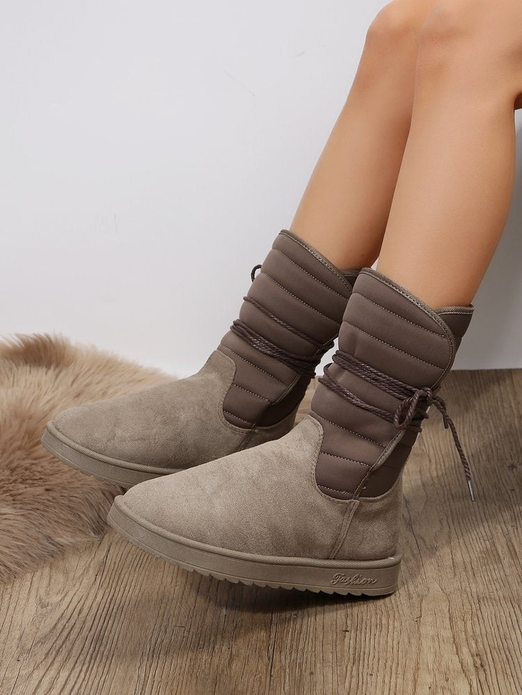 Mid-calf lace-up fleece snow boots