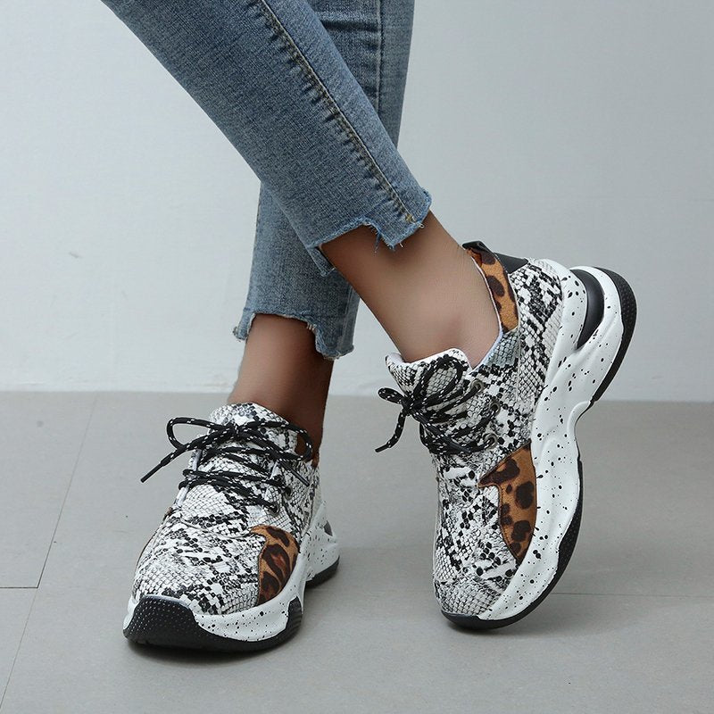 Leopard Mesh Breathable Color Patchwork Sneakers