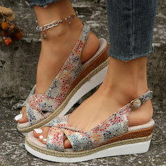 Printed Open Toe Slingback Wedge espadrilles Sandals