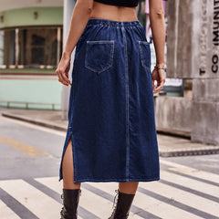 Get It Going Denim Blue Midi Skirt