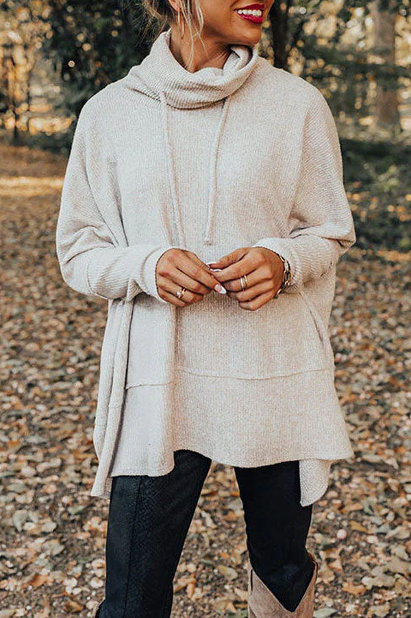 Turtleneck Waffle Dolman Sleeve Sweatshirt